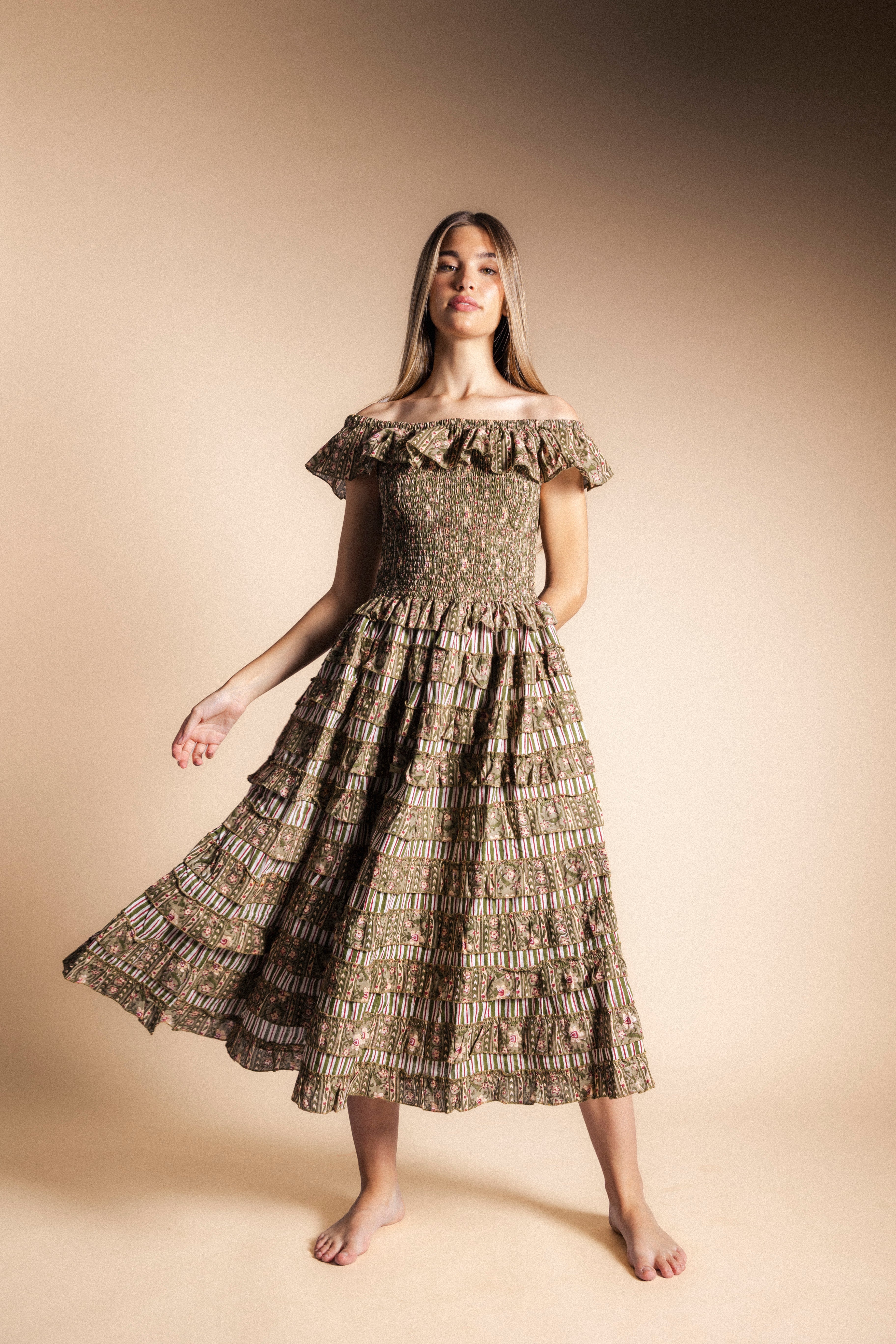 Vestido Mikara Verde Flores Vest39-The Nook Store