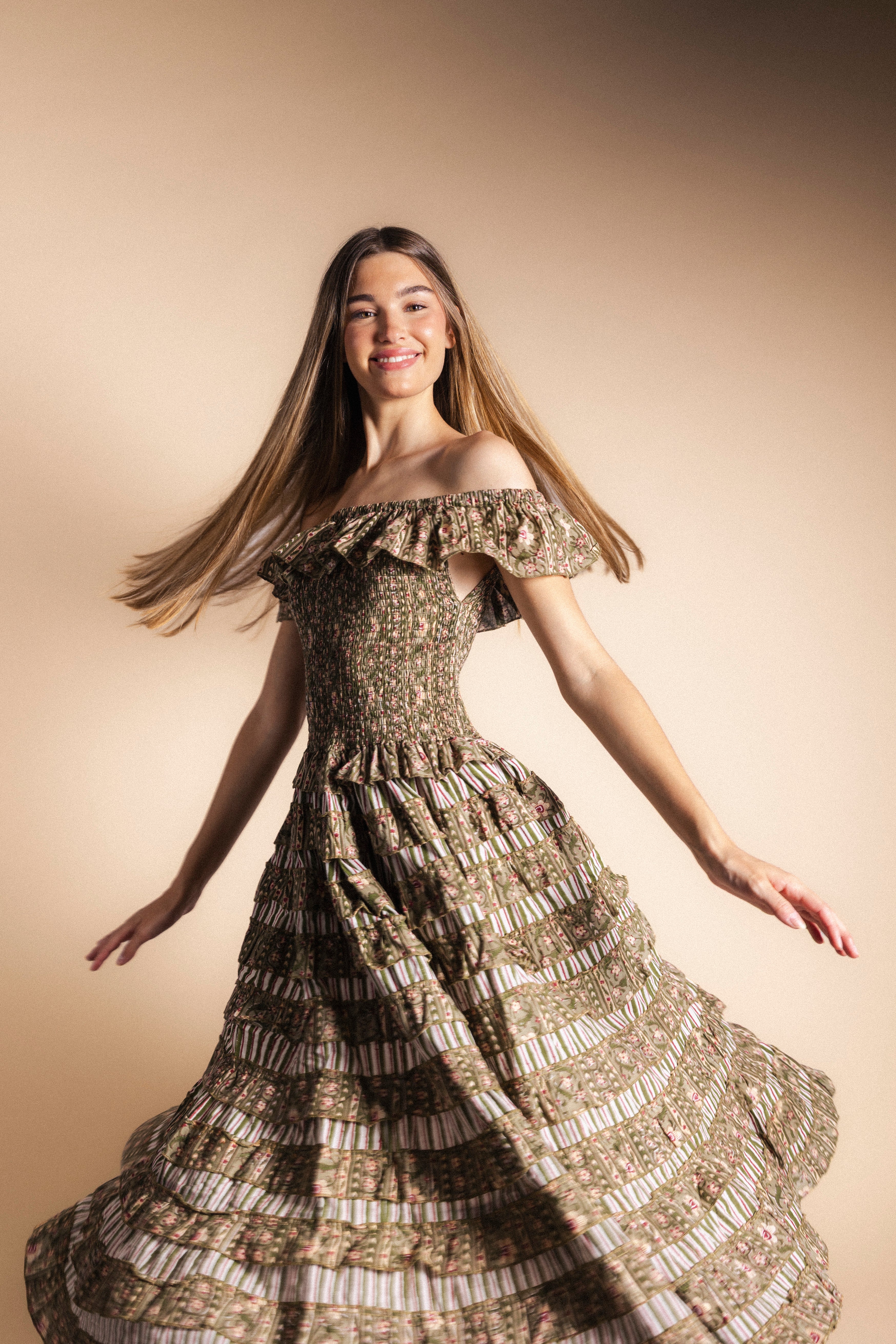 Vestido Mikara Verde Flores Vest39-The Nook Store