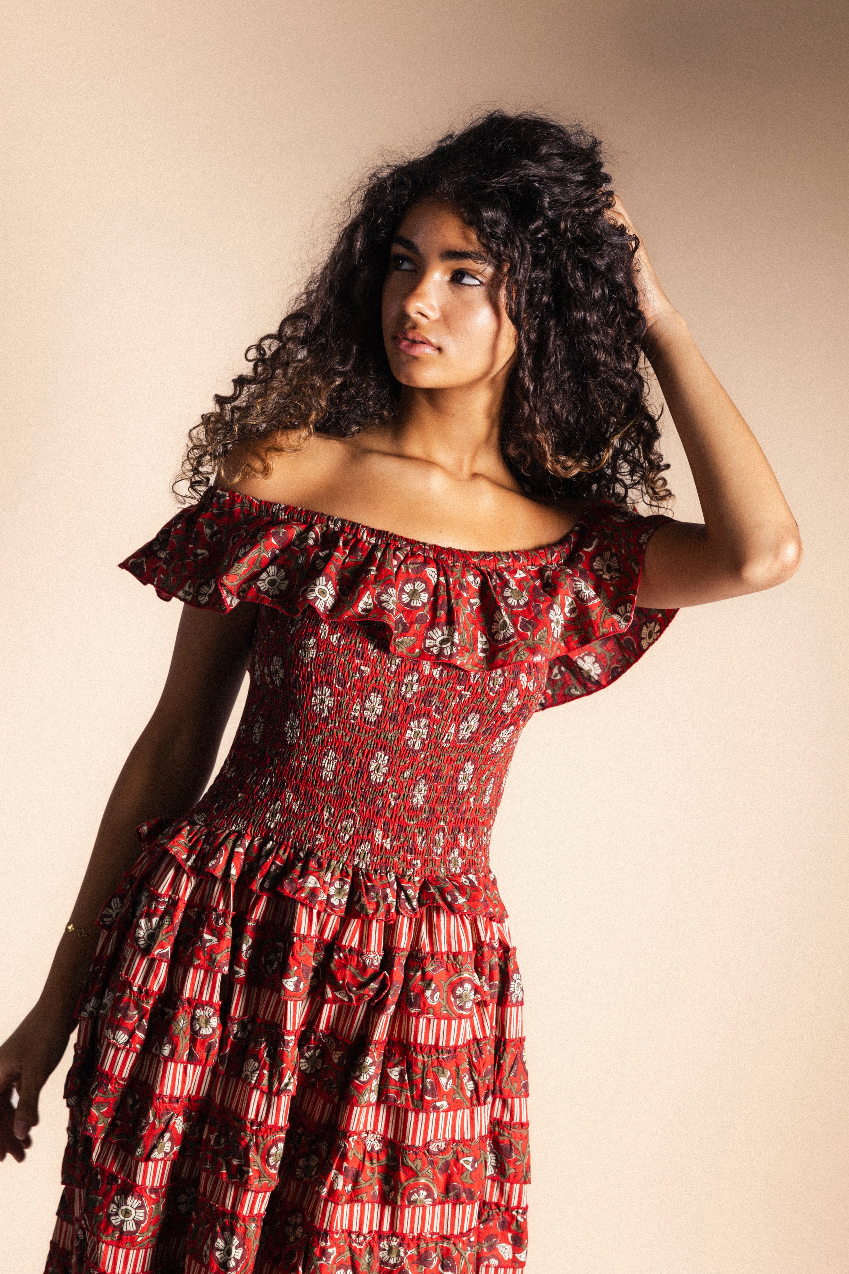 Vestido Mikara Rojo Flores Vest38-The Nook Store