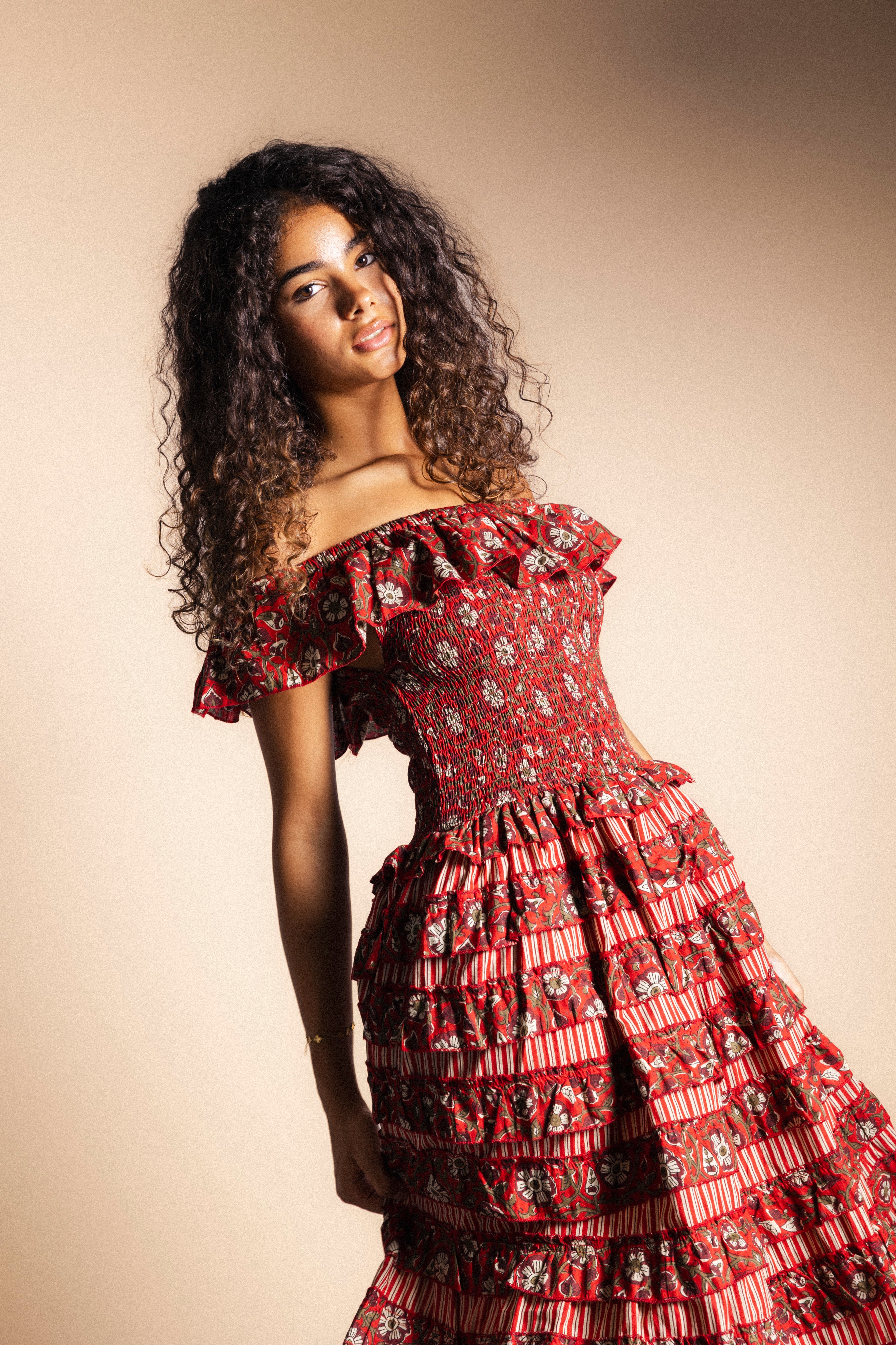 Vestido Mikara Rojo Flores Vest38-The Nook Store