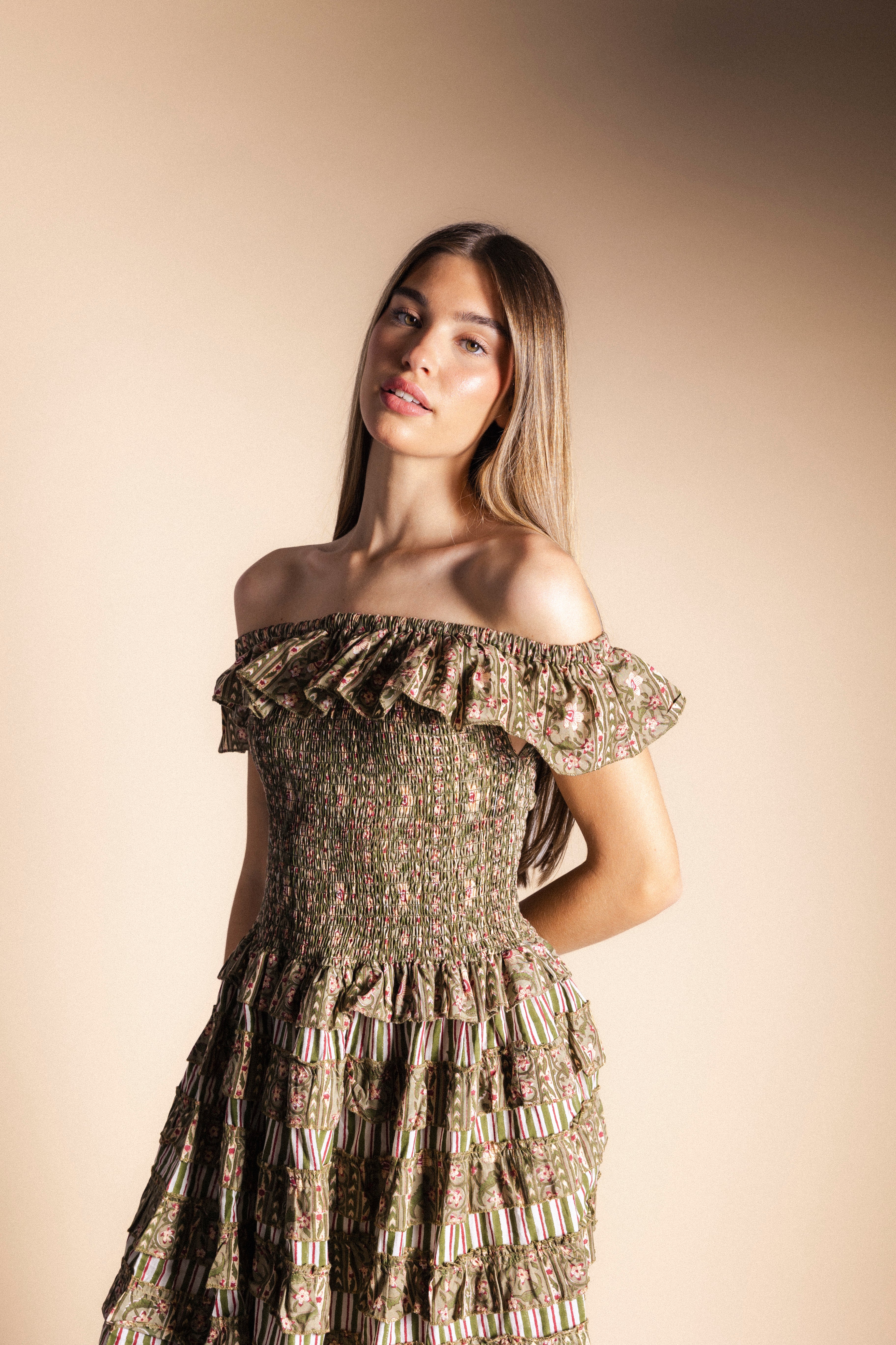 Vestido Mikara Verde Flores Vest39-The Nook Store