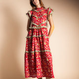 Vestido Lomba Rojo Flores Vest42-The Nook Store
