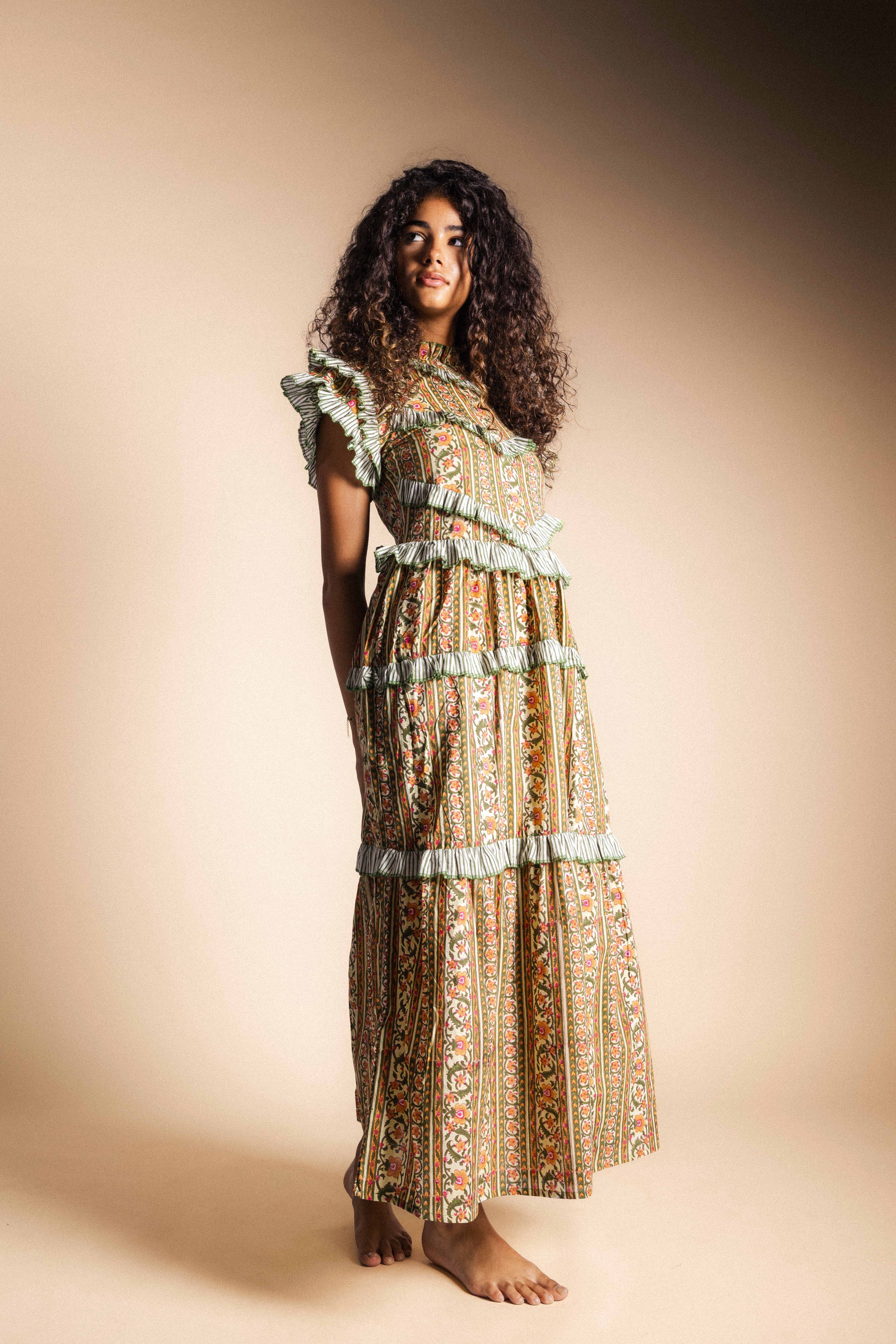 Vestido Lomba Vainilla Rayas y Flores Vest44-The Nook Store
