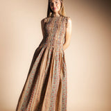 Vestido Bihar Multiprint Verde, Crudo y Rosa Vest50-The Nook Store