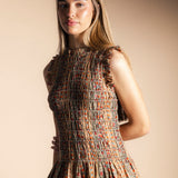 Vestido Bihar Multiprint Verde, Crudo y Rosa Vest50-The Nook Store