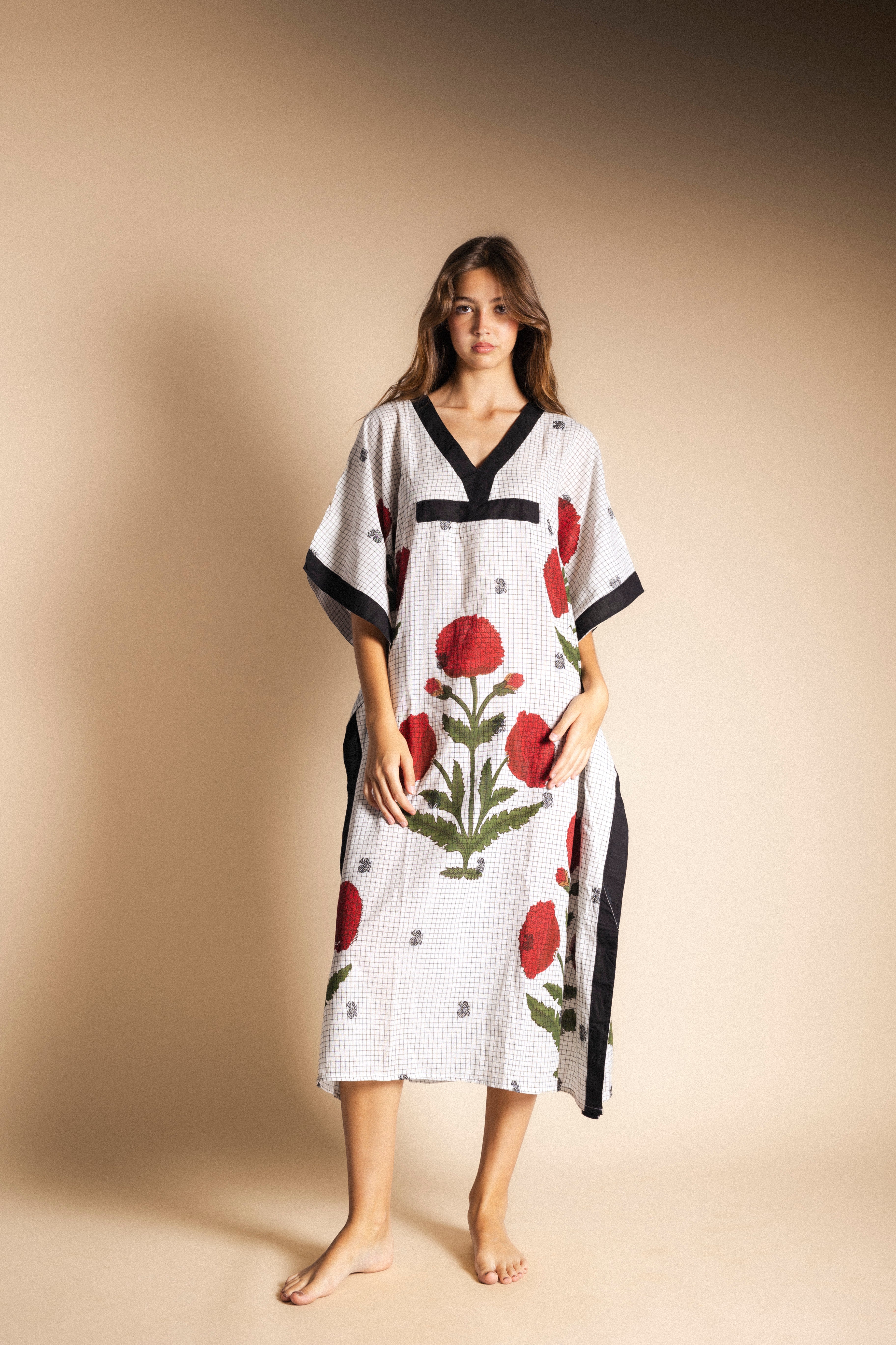 Kaftán Suhana Negro y Blanco Cuadros KAF08-The Nook Store