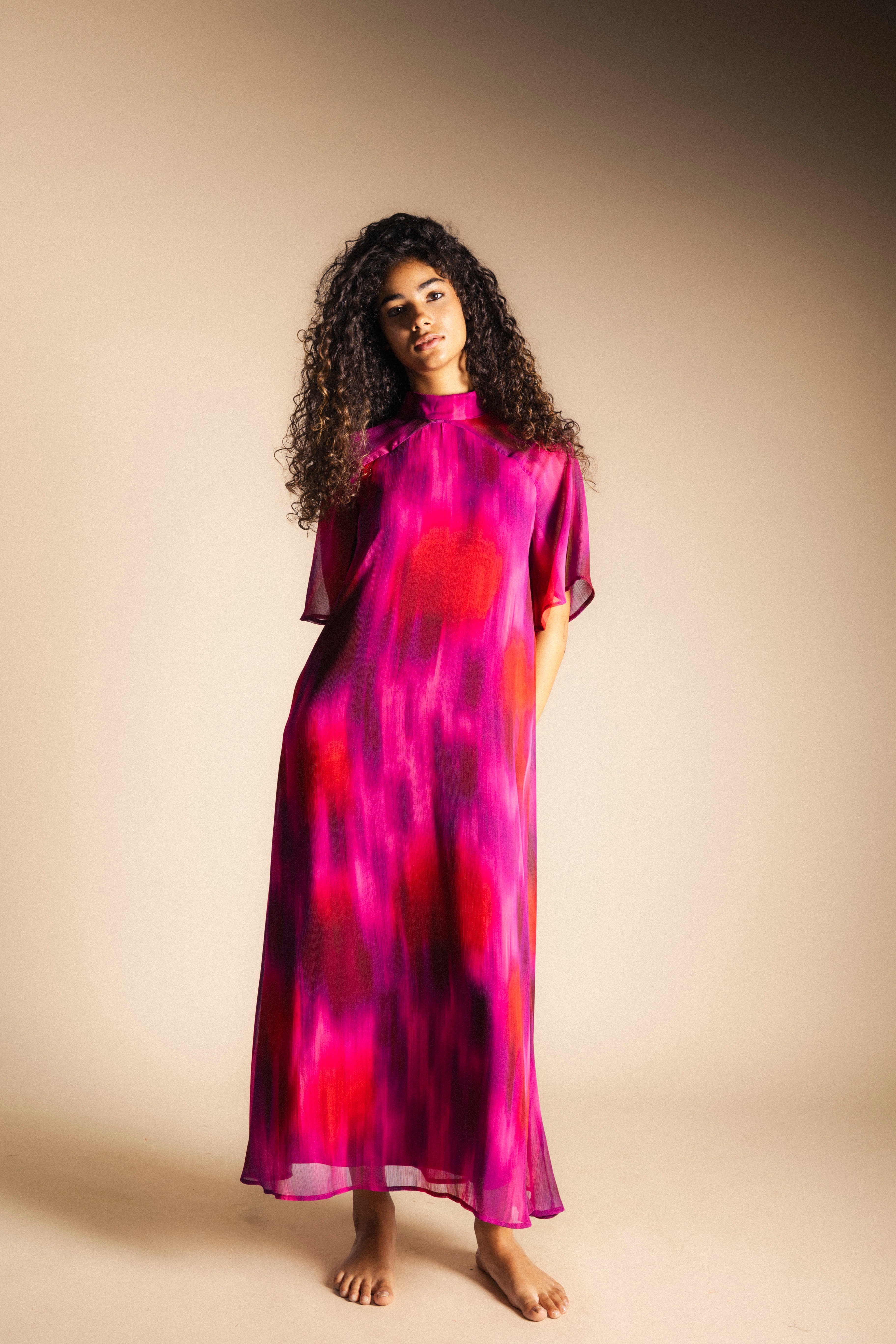 Vestido Alice Manga Corta Degradado Fucsia AL13-The Nook Store