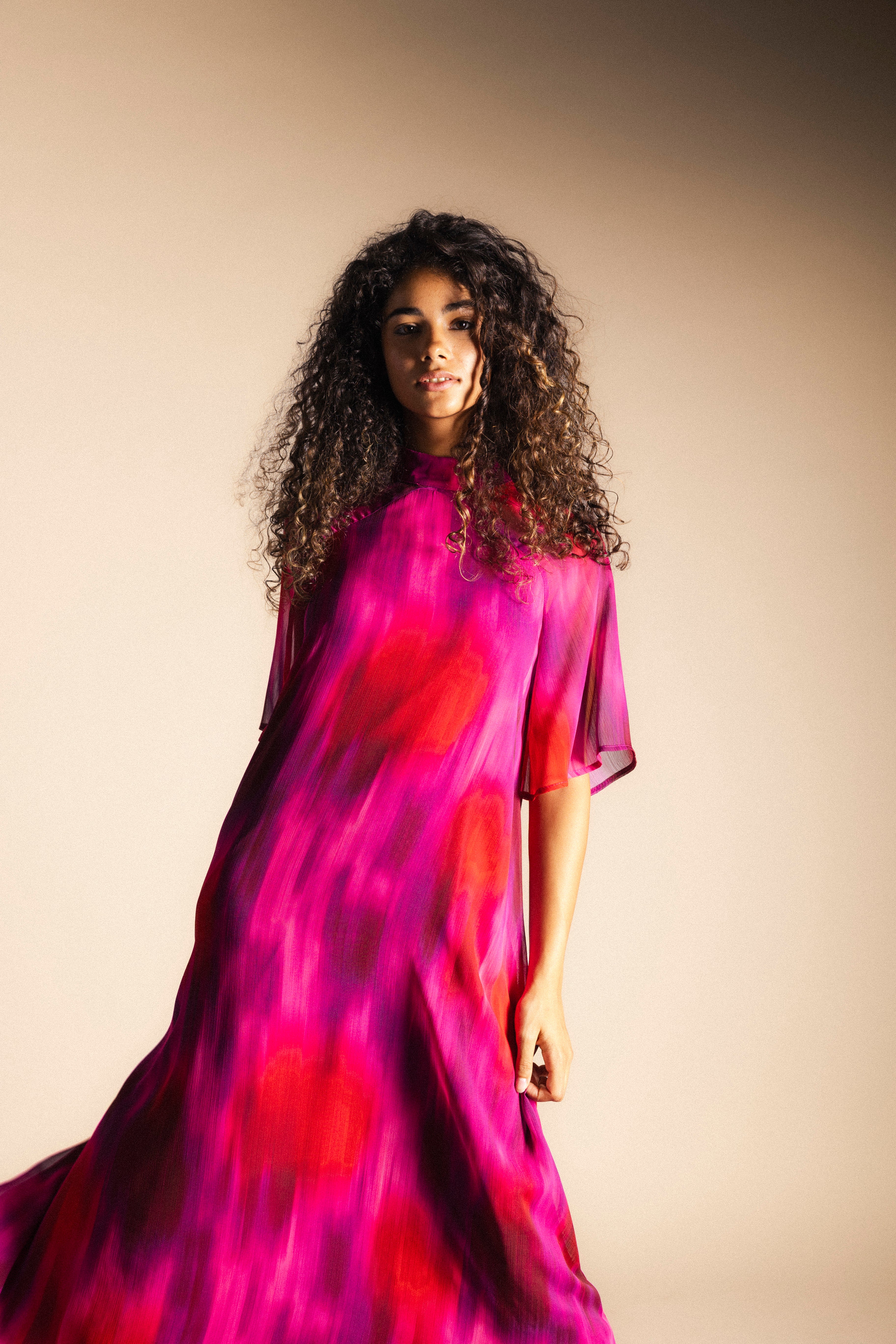 Vestido Alice Manga Corta Degradado Fucsia AL13-The Nook Store