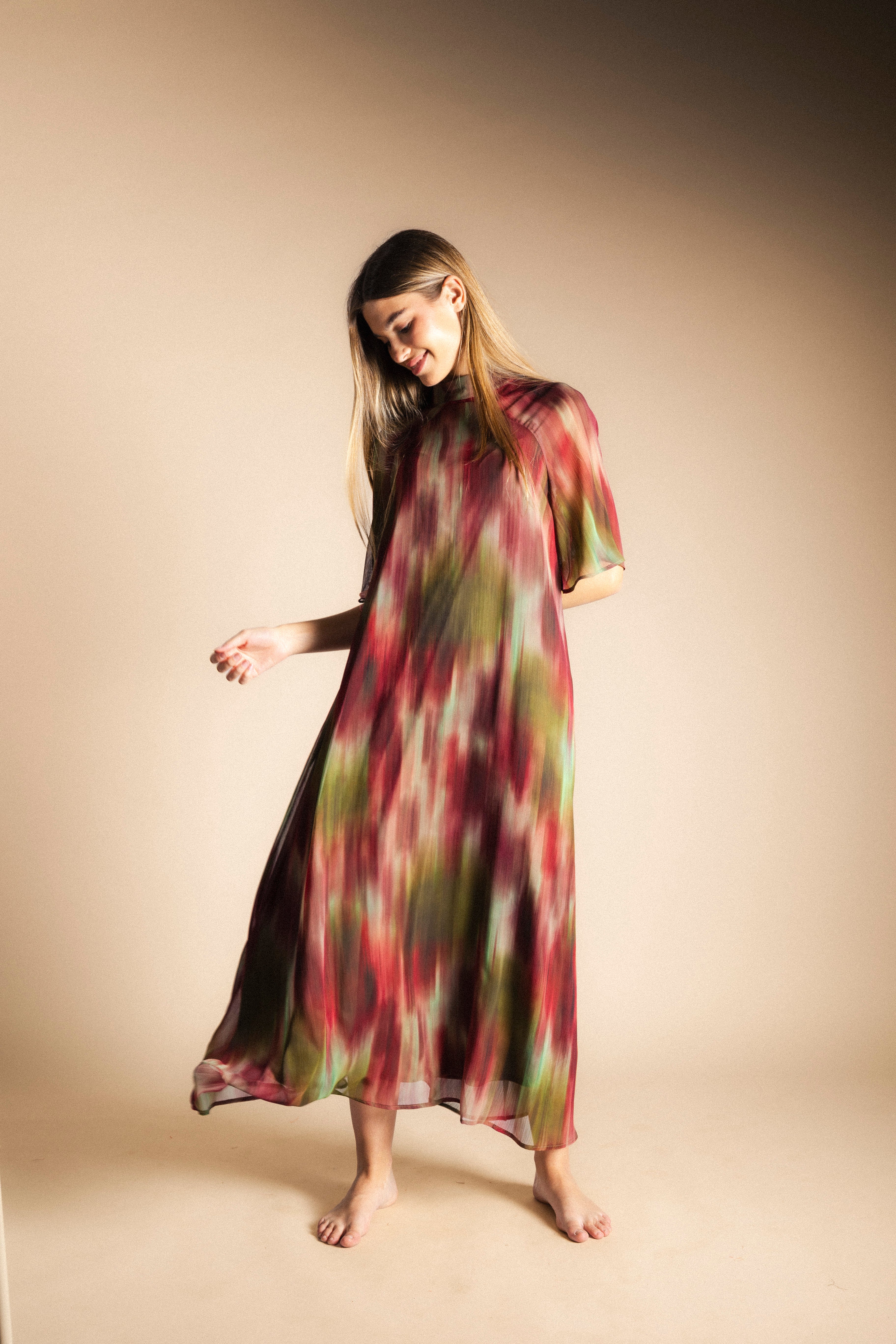 Vestido Alice Manga Corta Degradado Verde y Burdeos AL14-The Nook Store