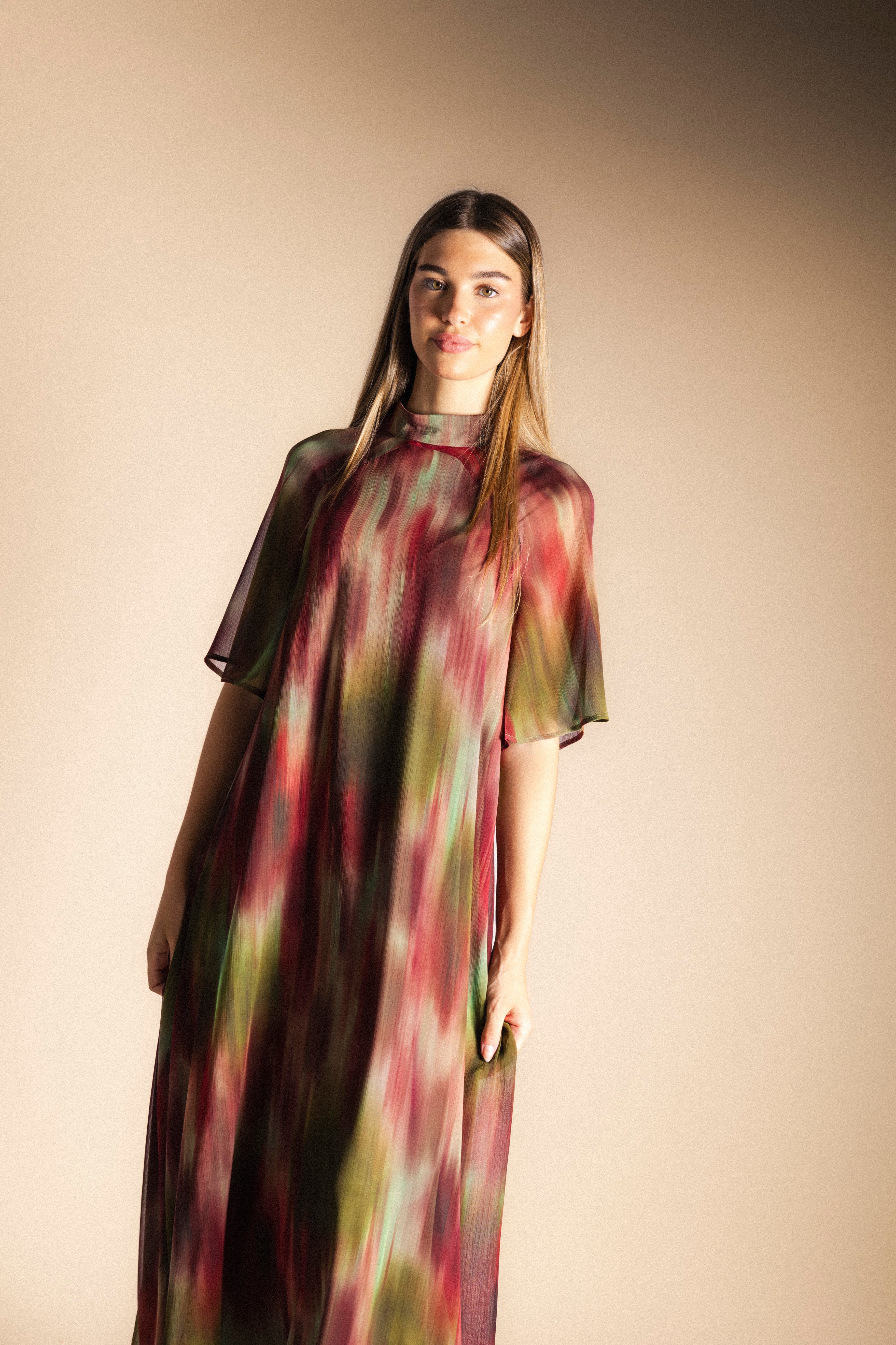 Vestido Alice Manga Corta Degradado Verde y Burdeos AL14-The Nook Store
