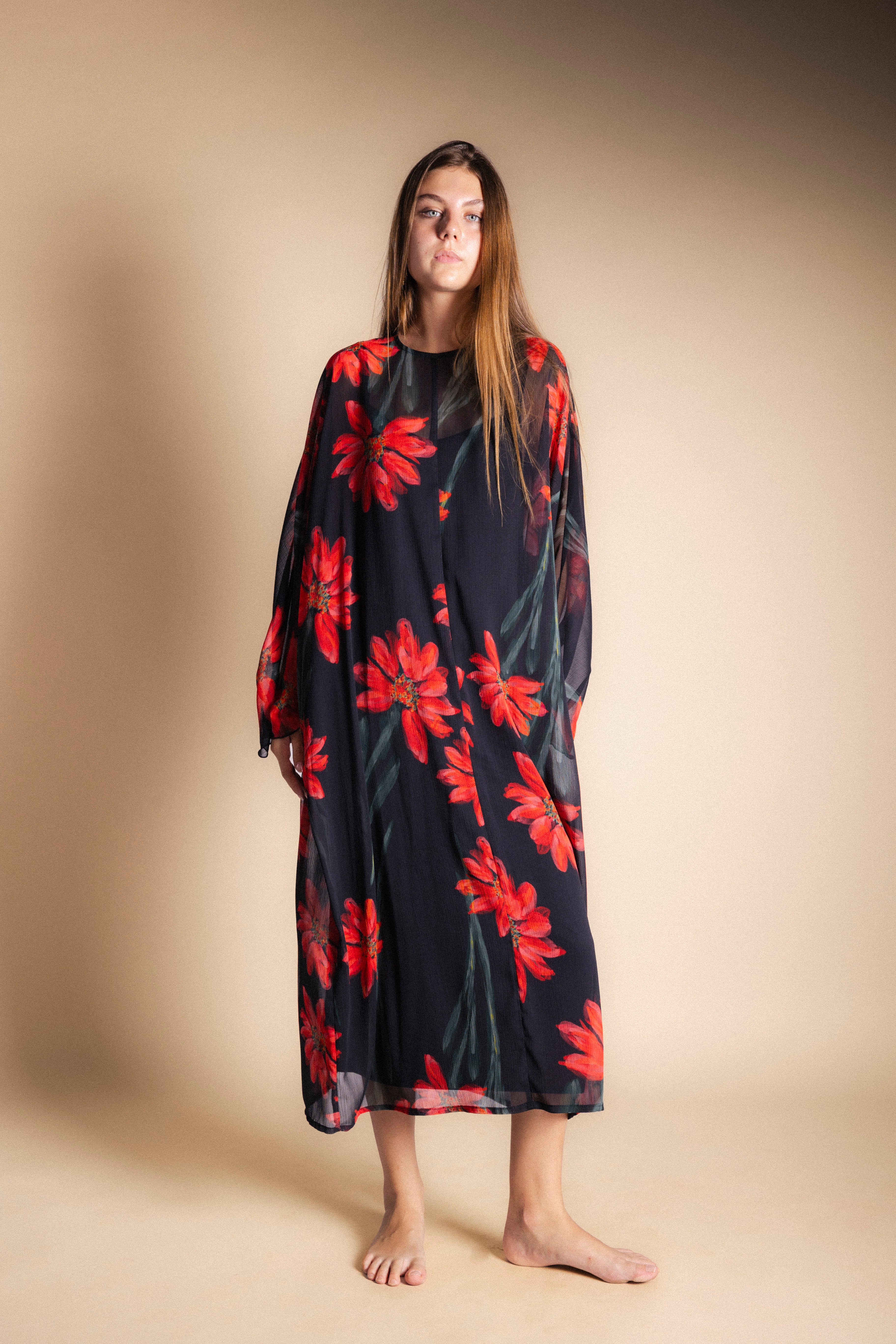 Vestido Batte Negro Flor Con Tallo Vest41-The Nook Store