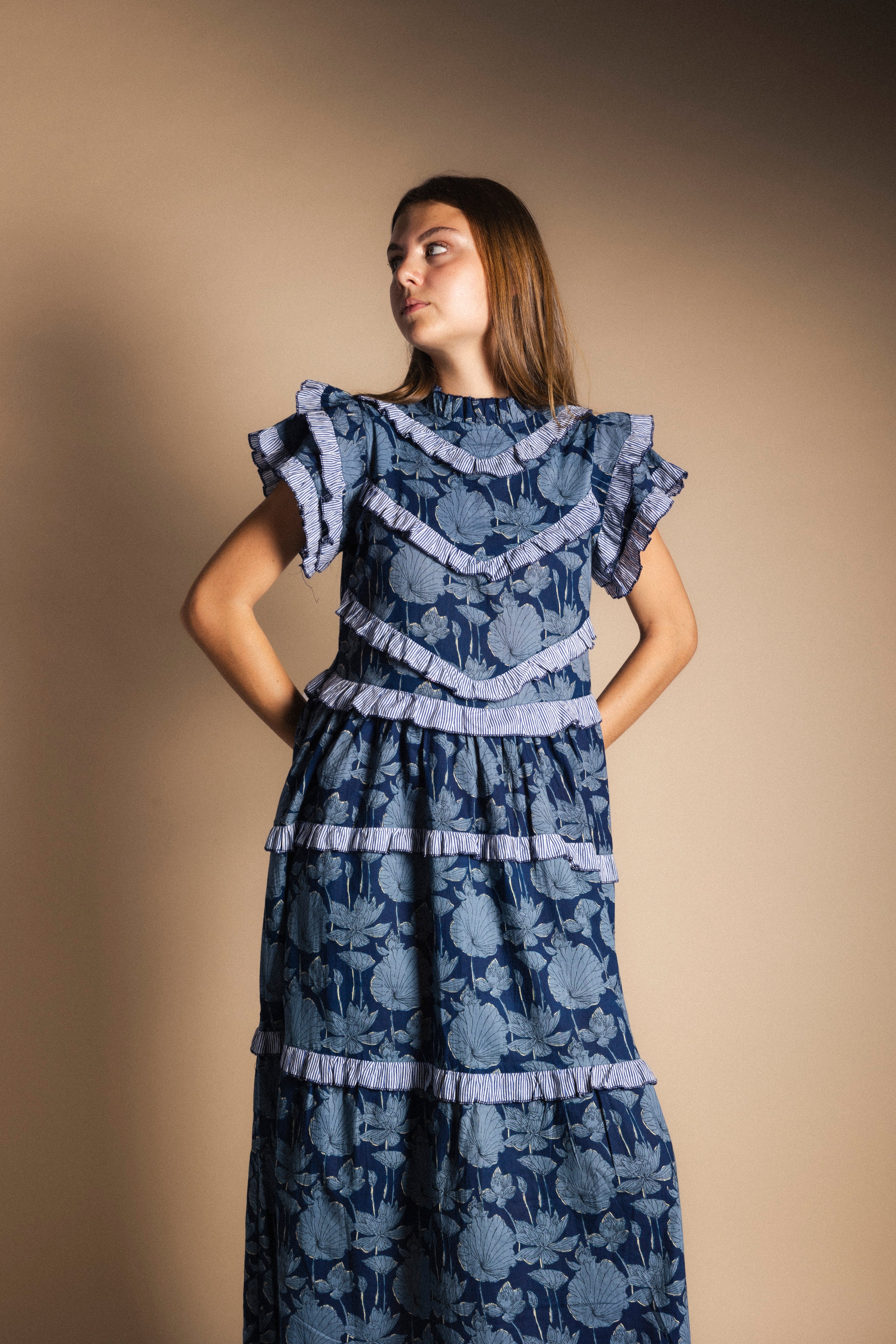 Vestido Lomba Flores Azul Vest53-The Nook Store