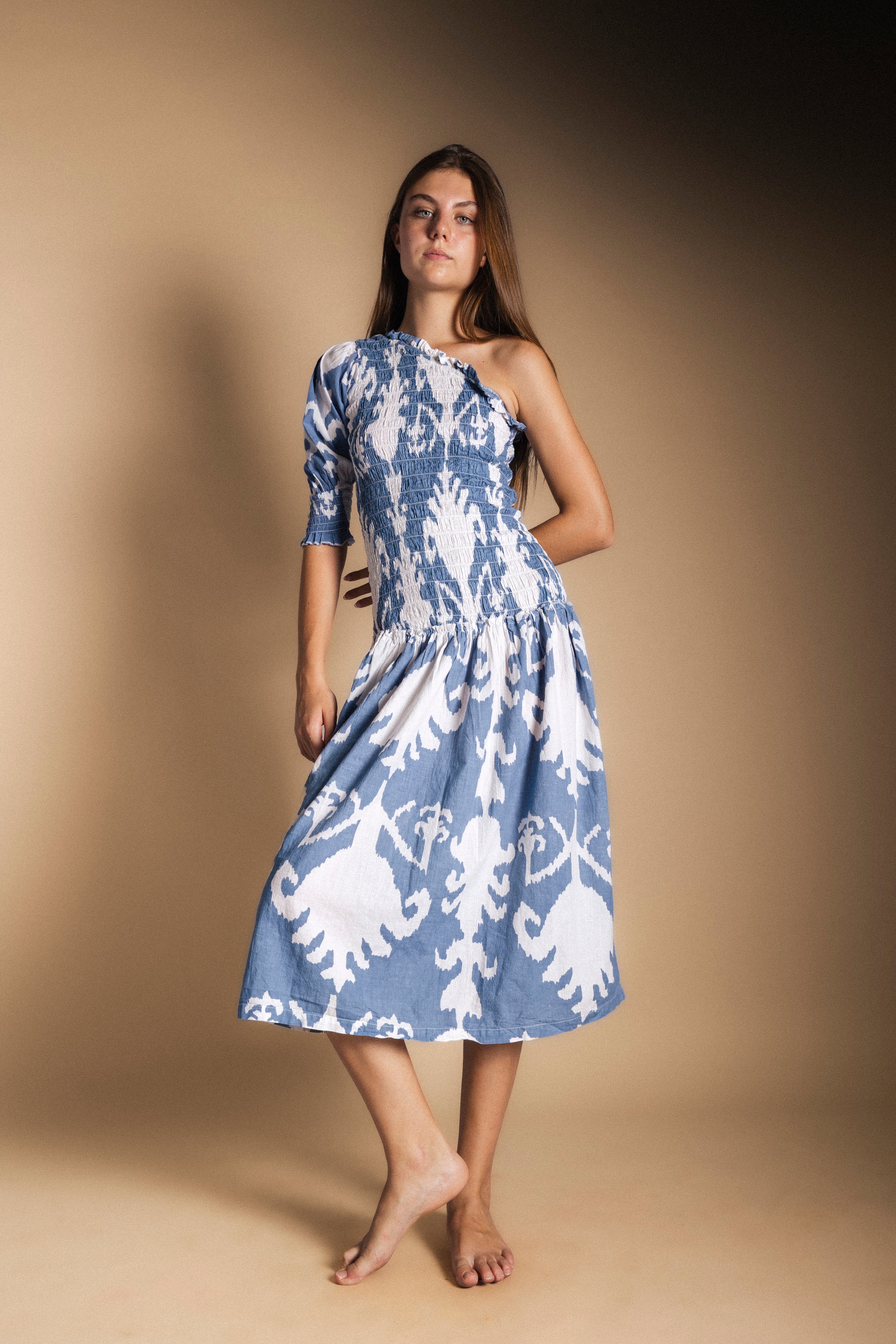Vestido Adriana Ikat Blue and White-The Nook Store