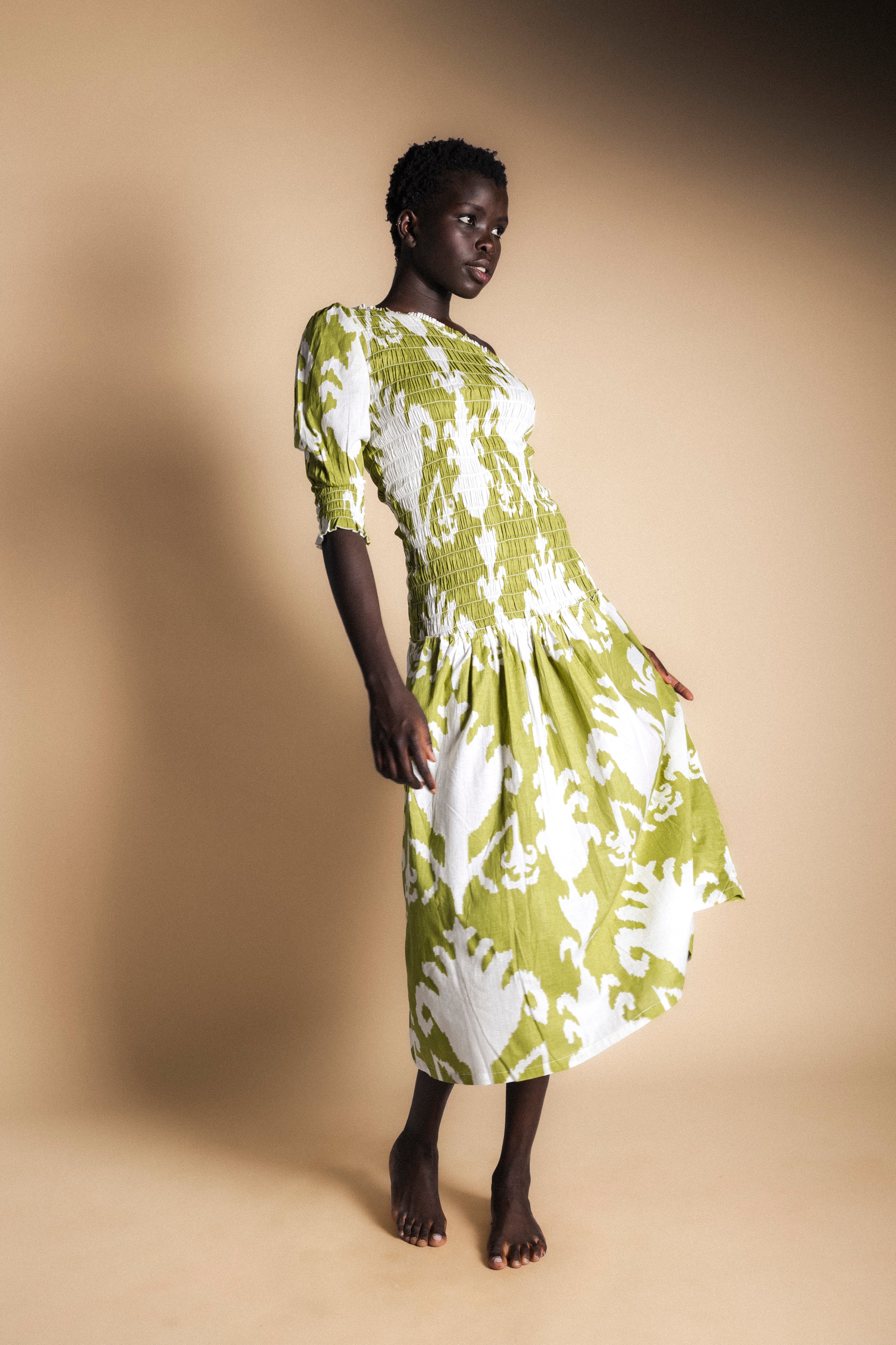 Vestido Adriana Ikat Green and White-The Nook Store
