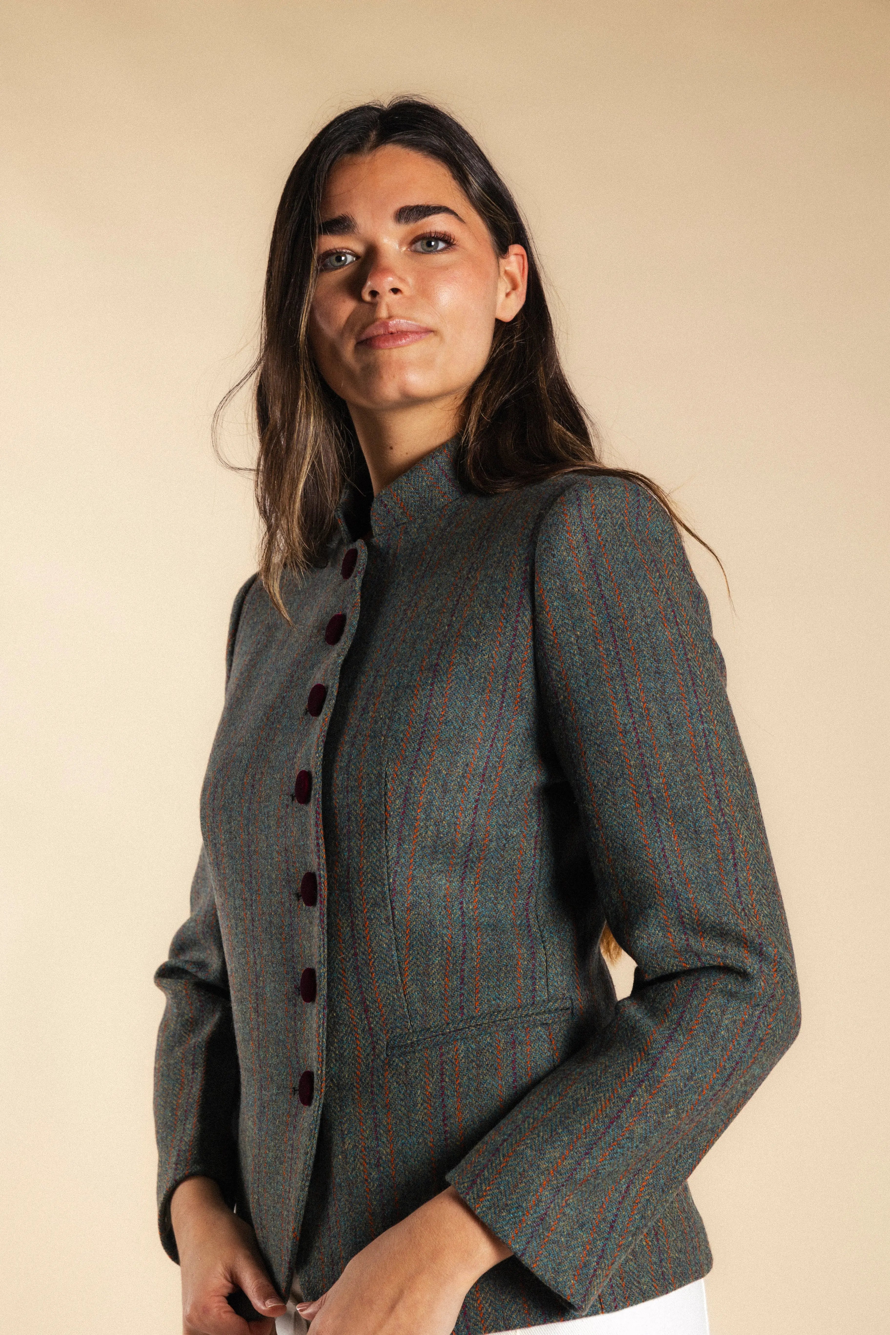 Chaqueta Emily Verde Plomo Rayas Naranjas y Burdeos CHQ35 thenookstore-new