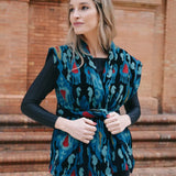 Chaleco Terciopelo Bordado Ikat Verde Agua