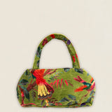 BOLT25 Bolso Terciopelo Pájaros Verde Oscuro