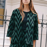 Chaqueta Corta Terciopelo Bordado Zig Zag Verde Kaki