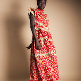 Robe rouge Lomba à fleurs roses