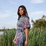 Vestido Lucia Verde Agua Flores Vest17-The Nook Store
