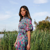 Vestido Lucia Verde Agua Flores Vest17-The Nook Store