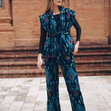 Chaleco Terciopelo Bordado Ikat Verde Agua