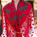 Mantón Gabriela Flores Rojas - Rojo M70