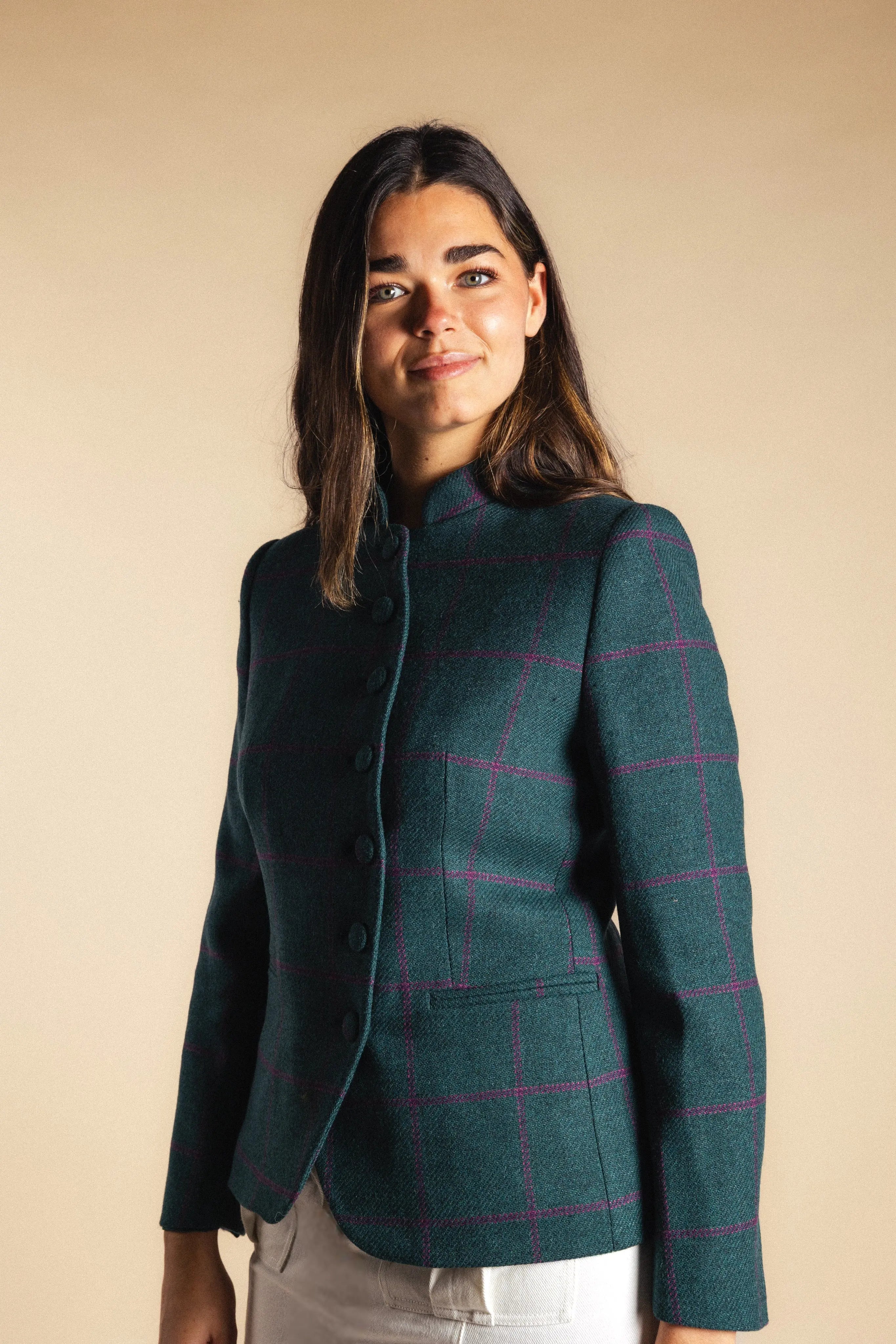 Chaqueta Emily Azul Petróleo Cuadros Morados CHQ34 thenookstore-new