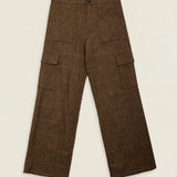 Pantalón Cargo Espiga Tostado Cuadros Burdeos