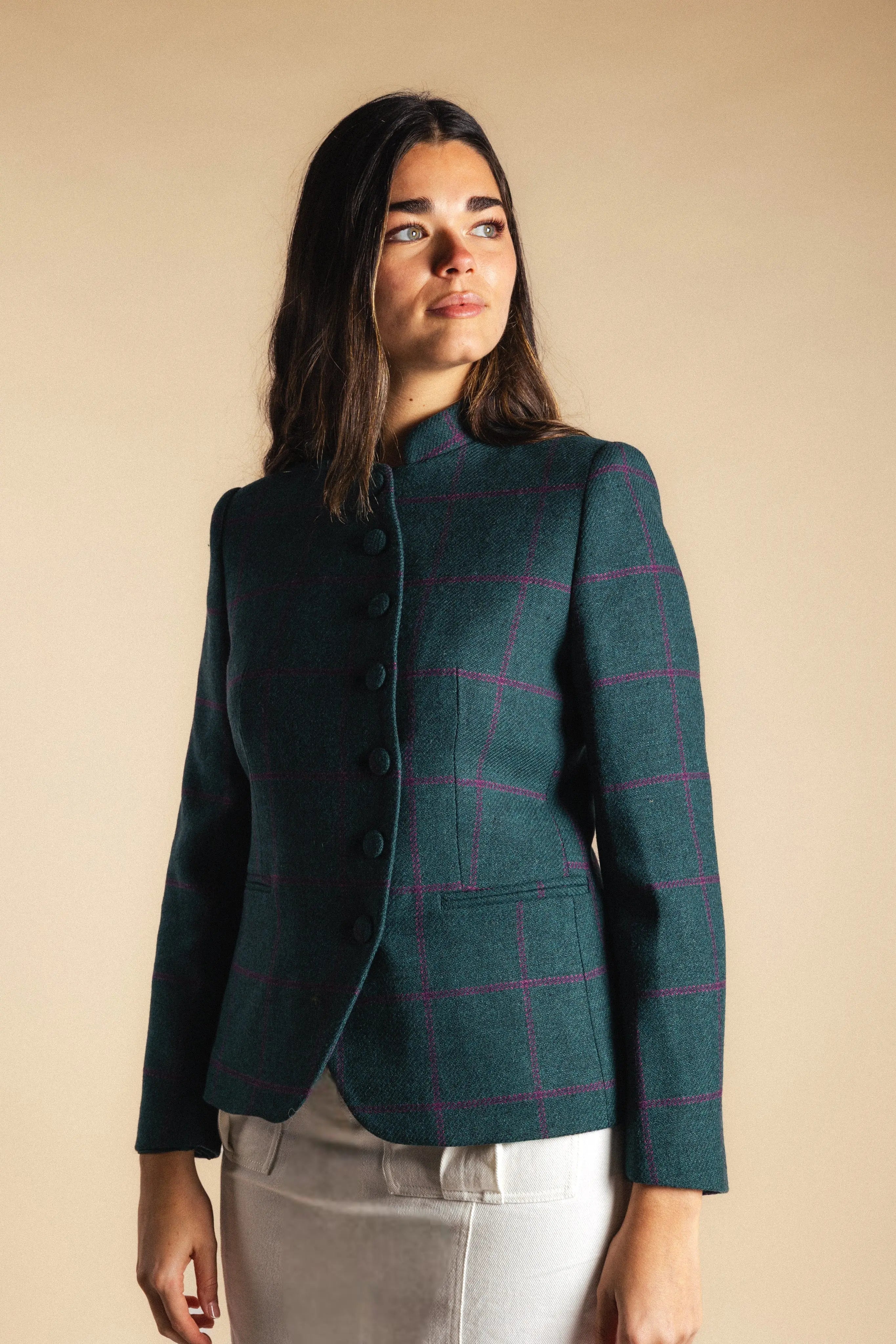 Chaqueta Emily Azul Petróleo Cuadros Morados CHQ34 thenookstore-new