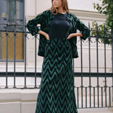 Falda Terciopelo Bordado Zig Zag Verde Kaki