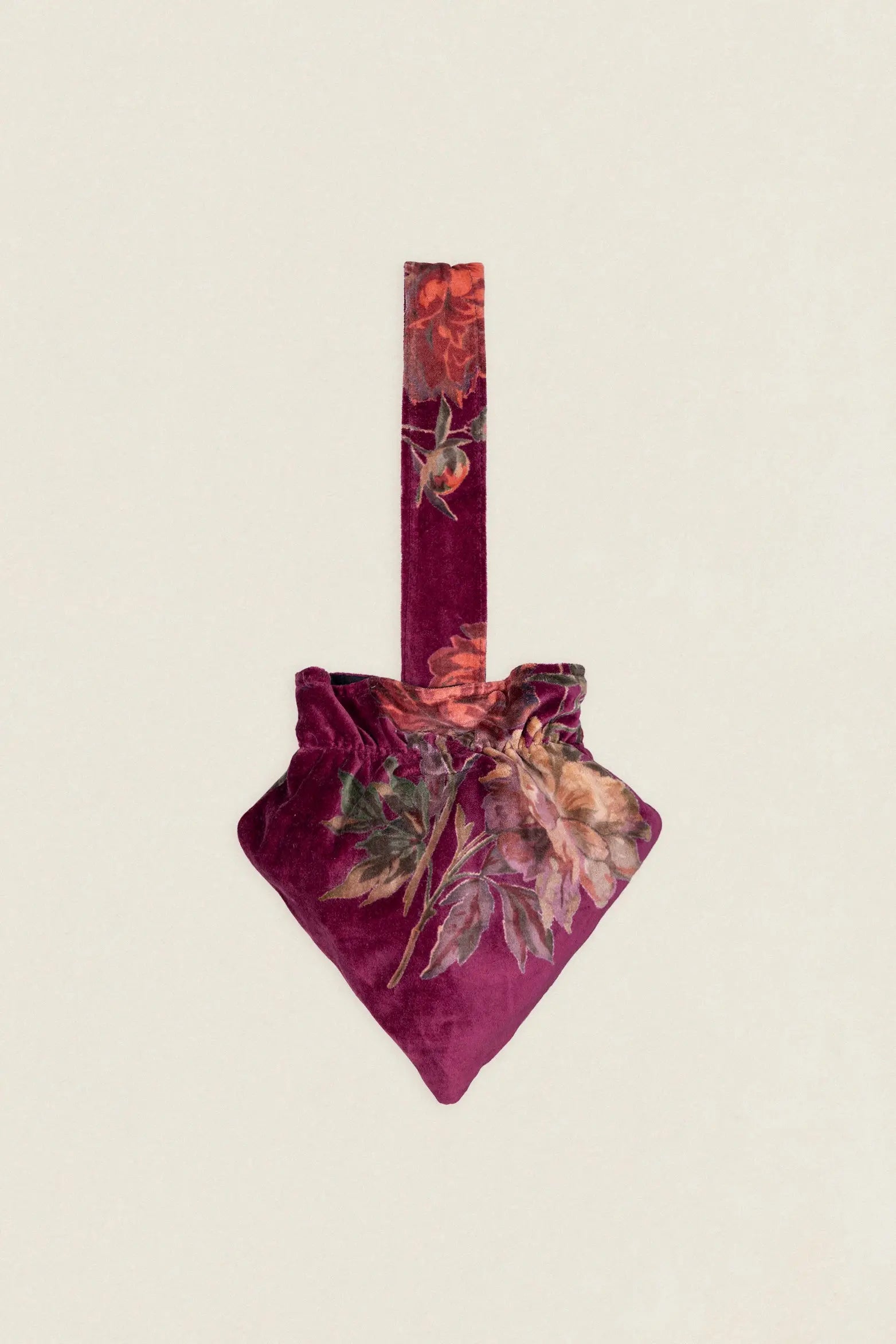 BTA10 Bolso Triángulo Asa Burdeos Flores The Nook Store