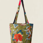 Bolso Cuadrado Verde Kaki Flores BC10 The Nook Store