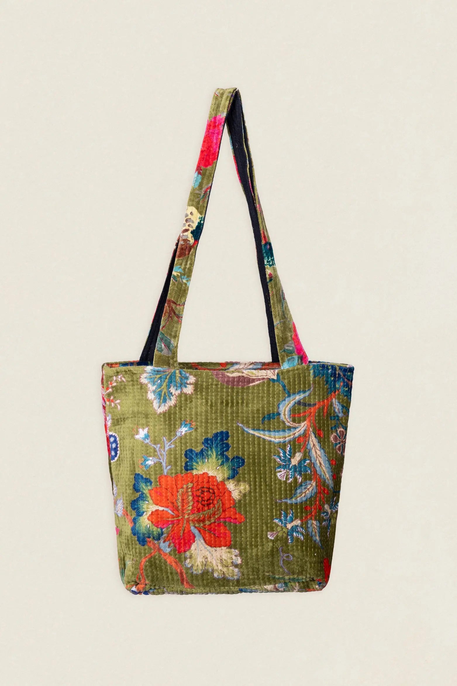 Bolso Cuadrado Verde Kaki Flores BC10 The Nook Store
