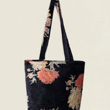 Bolso Cuadrado Negro Flores BC07 The Nook Store