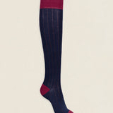 Calcetin canalé caña alta L02 Azul marino - Vino
