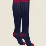 Calcetin canalé caña alta L02 Azul marino - Vino