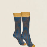 Calcetin purpurina caña corta PCCR12 Rayas Tostado - Petróleo