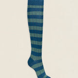 Calcetin canalé caña alta R06 rayas Verde oliva - Azul