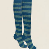 Calcetin canalé caña alta R06 rayas Verde oliva - Azul