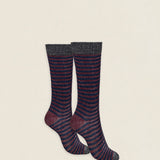 Calcetin purpurina caña corta PCCR05 rayas Marino - Vino