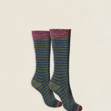 Calcetin purpurina caña corta PCCR02 rayas Marino - Kaki