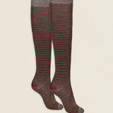 Calcetin purpurina caña alta PCAR23 rayas Kaki - Vino