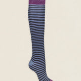 Calcetin purpurina caña alta PCAR22 rayas Antracita - Celeste