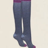 Calcetin purpurina caña alta PCAR22 rayas Antracita - Celeste