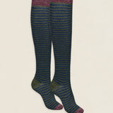 Calcetin purpurina caña alta PCAR01 Rayas Marino - Caqui