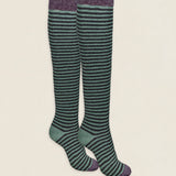 Calcetin purpurina caña alta PCAR03 rayas Antracita - Verde Oliva