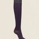 Calcetin purpurina caña alta PCAR05 rayas Marino - Vino