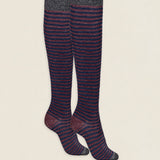 Calcetin purpurina caña alta PCAR05 rayas Marino - Vino
