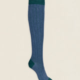 Calcetin caña alta L84 bicolor Azul océano - Verde